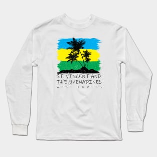 St Vincent and the Grenadines National Colors with Palm Silhouette Long Sleeve T-Shirt